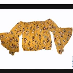 off the shoulder flower top with bell sleeves